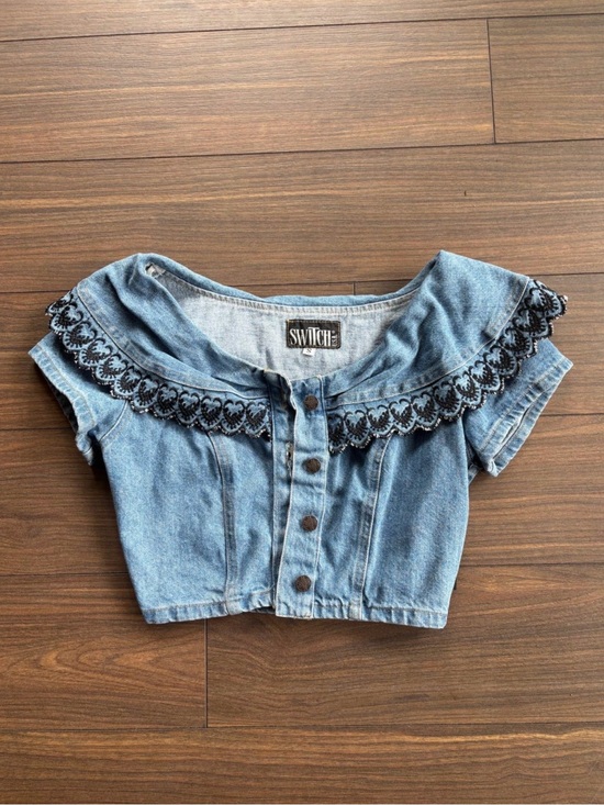 Switch Usa Tops - Vintage switch denim button up lace trim sailor top